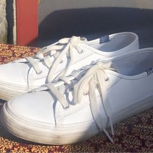 Keds Double Up Lea Girl's White Leather Lace Up Casual Sneakers Size 4M